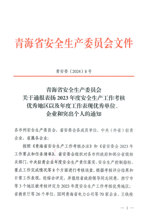 喜報！2023年度安全生產(chǎn)工作優(yōu)秀企業(yè)和突出個人名單揭曉！